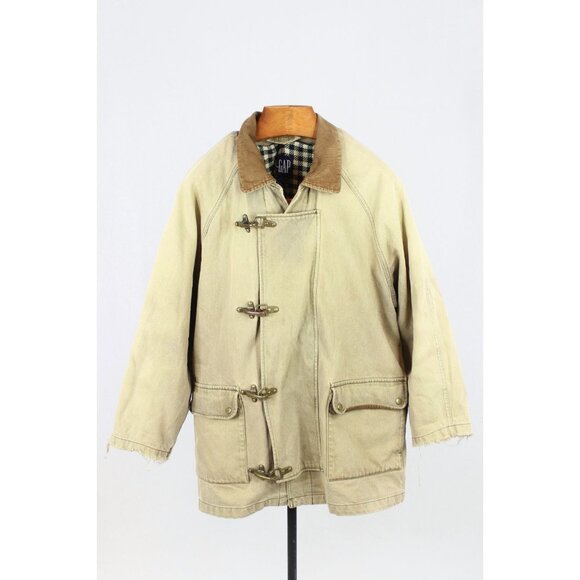 Vintage GAP Tan Cotton Canvas Wool Lined Insulated Fireman Coat Jacket, Size M - Picture 1 of 16